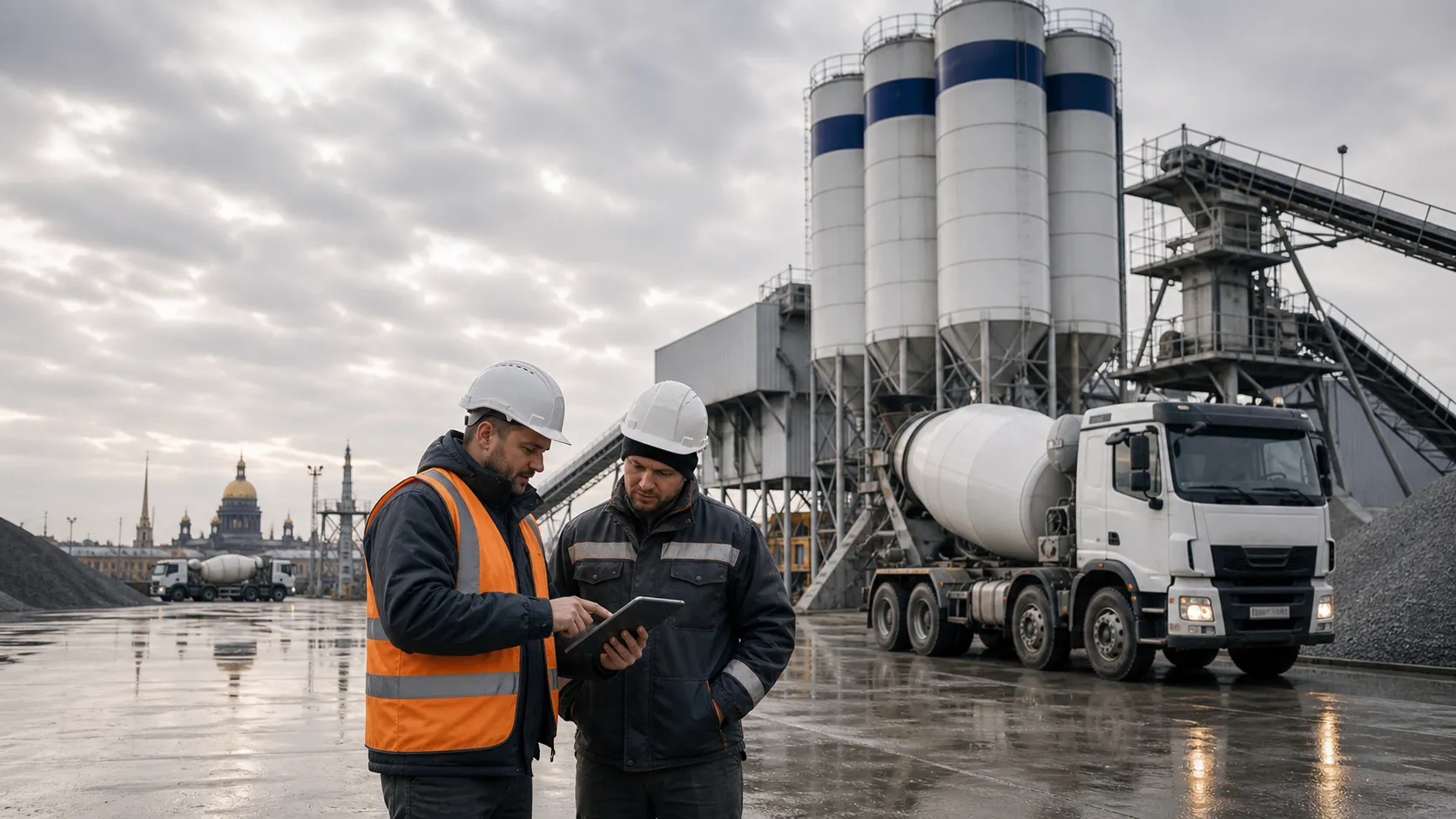 Диспетчер согласует рейс на отгрузку бетона марки М350 и выше